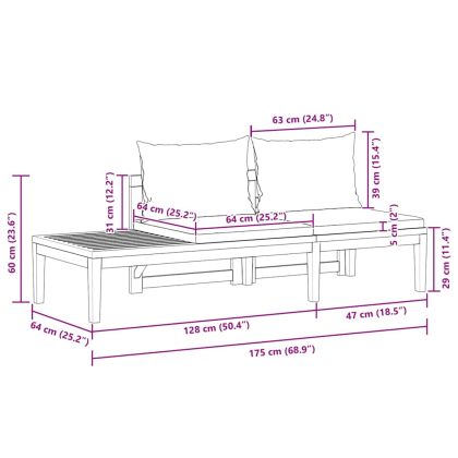 Градински лаундж комплект тъмносиви възглавници 2 части акация