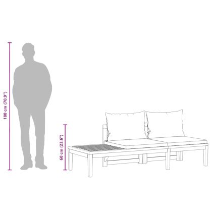 Градински лаундж комплект тъмносиви възглавници 2 части акация