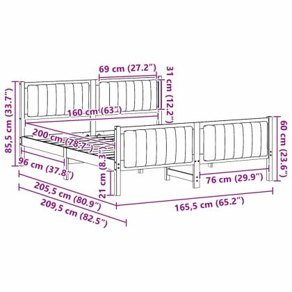 Рамка на леглото Кафяво и таупе 160 x 200 cm Борово дърво масив