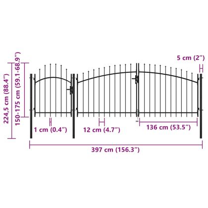 Градинска порта, стомана, 2,25x4 м, черна