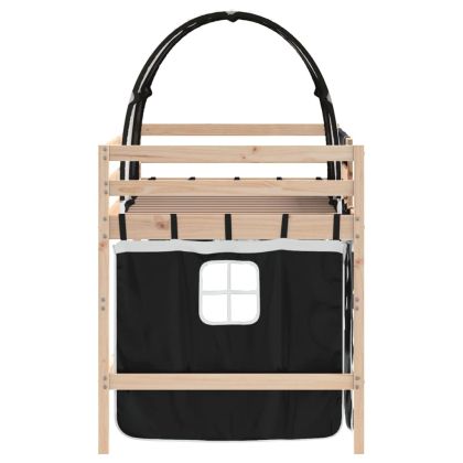 Детско високо легло с тунел, бяло и черно, 80x200 см, бор масив