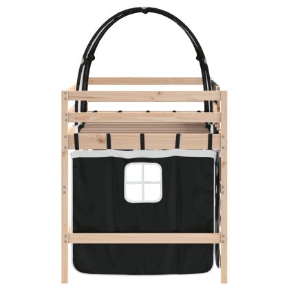 Детско високо легло с тунел, бяло и черно, 90x200 см, бор масив