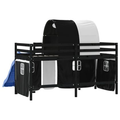 Детско високо легло с тунел, бяло и черно, 80x200 см, бор масив