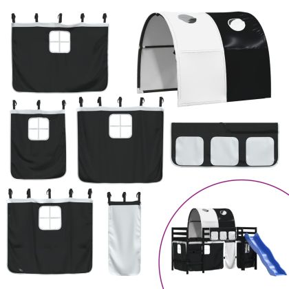 Детско високо легло с тунел, бяло и черно, 80x200 см, бор масив