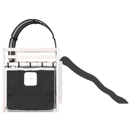 Двуетажно легло с пързалка и завеси, бяло и черно, 80x200 см