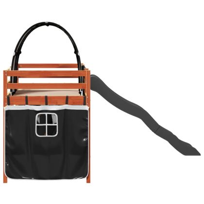 Детско високо легло с тунел, бяло и черно, 80x200 см, бор масив