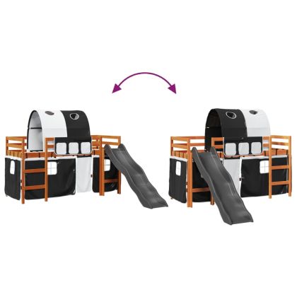 Детско високо легло с тунел, бяло и черно, 80x200 см, бор масив