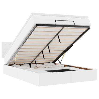 Османска легло с матраци&LED, бяло, 140x190 см, изкуствена кожа