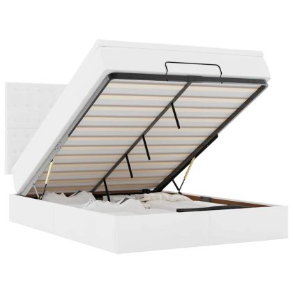 Османско легло с матрак Бяло 140x190cm изкуствена кожа