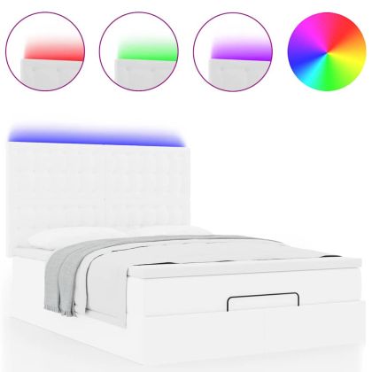 Османска легло с матрак&LED, бяло, 140x190 см, изкуствена кожа
