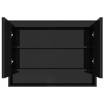 Шкаф с огледало за баня, 80x15x60 см, МДФ, сияйно черно