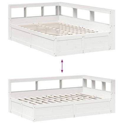 Легло с етажерка за книги, без матрак, 140x190 см, бор масив