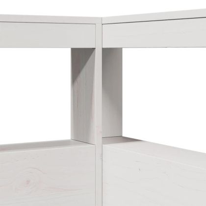 Табла за книги с L-образна, бяла, 90 см, масивно дърво бор