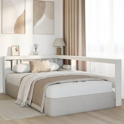 Табла за книги с L-образна, бяла, 120 см, масивно дърво бор