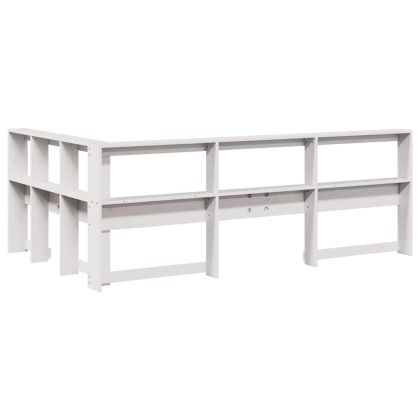 Табла за книги с L-образна, бяла, 120 см, масивно дърво бор