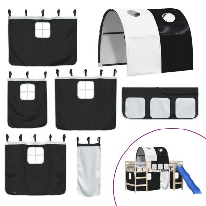 Завеси за високо детско легло с тунел, бяло и черно, полиестер