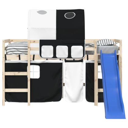 Завеси за високо детско легло с тунел, бяло и черно, полиестер