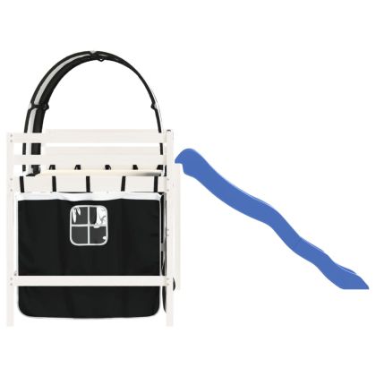 Детско високо легло с тунел, бяло и черно, 80x200 см, бор масив