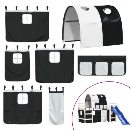 Детско високо легло с тунел, бяло и черно, 80x200 см, бор масив