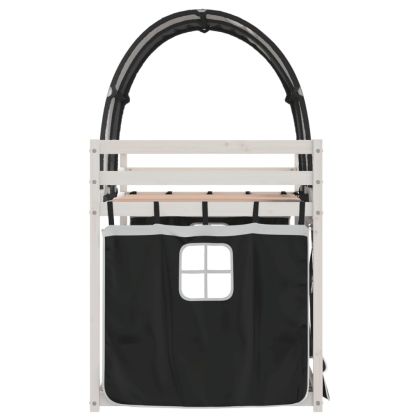 Двуетажно легло със завеси, бяло и черно, 90x200 см, бор масив