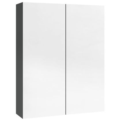 Шкаф с огледало за баня, 60x15x75 см, МДФ, сив гланц