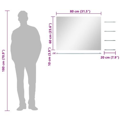 Стенно огледало с 5 рафта, сребристо, 80x60 см