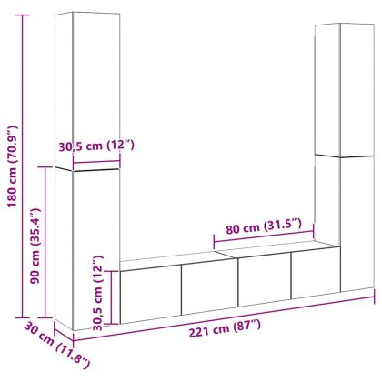 Комплект ТВ шкафове от 6 части, дъб сонома, инженерно дърво