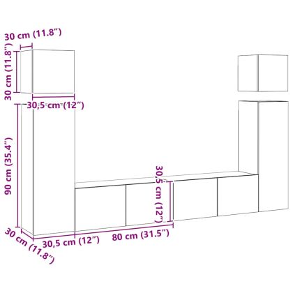 Комплект ТВ шкафове от 8 части, дъб сонома, инженерно дърво