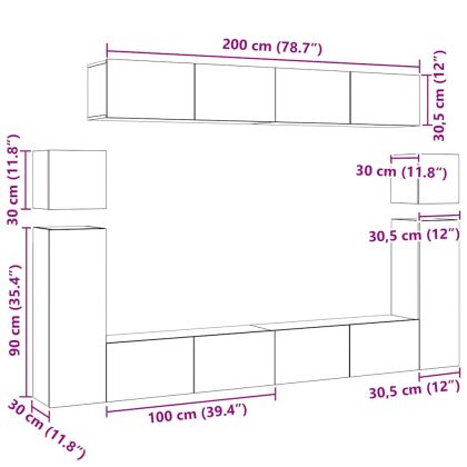 Комплект ТВ шкафове от 8 части, сонома дъб, инженерно дърво
