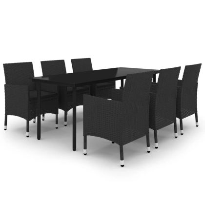 Градински комплект 7 части с възглавници полиратан и стъкло