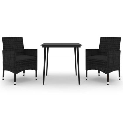 Градински комплект с възглавници 3 части полиратан и стъкло