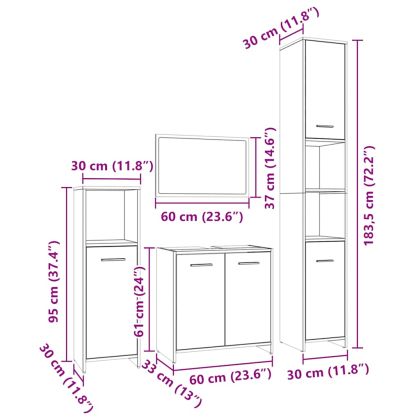 Комплект мебели за баня от 4 части сив сонома инженерно дърво