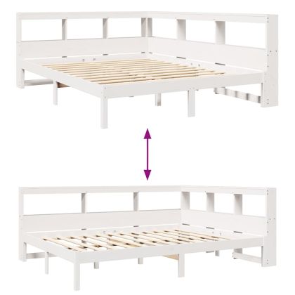 Легло с етажерка за книги, без матрак, 160x200 см, бор масив