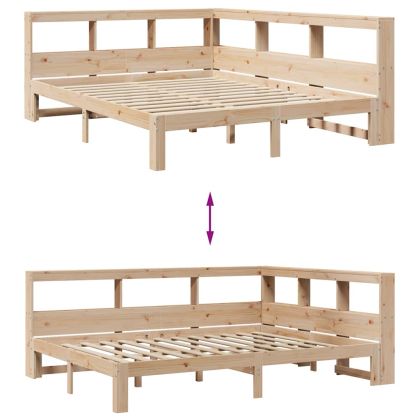 Легло с етажерка за книги, без матрак, 150x200 см, бор масив