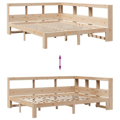 Легло с етажерка за книги, без матрак, 140x190 см, бор масив