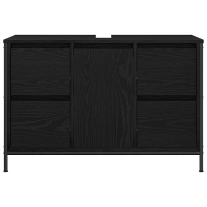 Шкаф за мивка с чекмеджета Черен дъб 90x34,5x60 cm