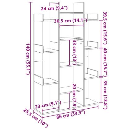 Библиотека, опушен дъб, 86x25,5x140 см, инженерно дърво