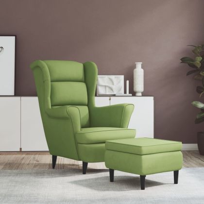 Фотьойл Wingback с табуретка, светлозелено, кадифе