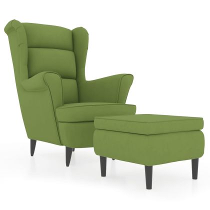 Фотьойл Wingback с табуретка, светлозелено, кадифе