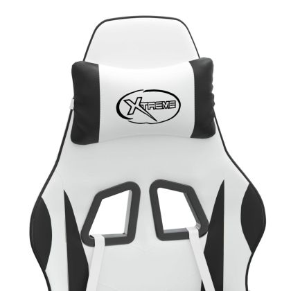 Гейминг стол с опора за крака, бяло и черно, изкуствена кожа