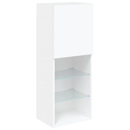 ТВ стенни модули с LED, 4 части, бели, инженерно дърво