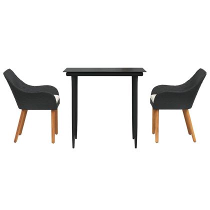 Комплект за хранене в градината 3 pcs Черно полиратан