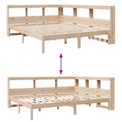 Легло с етажерка за книги, без матрак, 140x190 см, бор масив