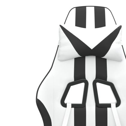 Въртящ гейминг стол с опора за крака бяло-черен изкуствена кожа