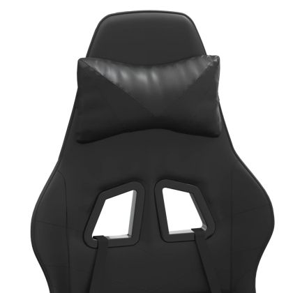 Въртящ гейминг стол с опора за крака, черен, изкуствена кожа