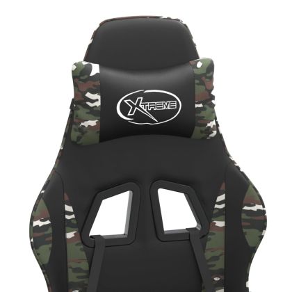 Въртящ гейминг стол с подложка черен камуфлаж изкуствена кожа