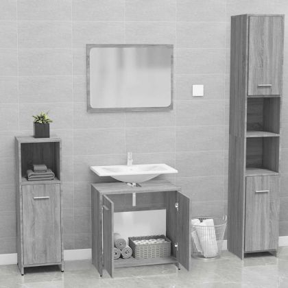 Комплект мебели за баня, сив сонома, инженерно дърво