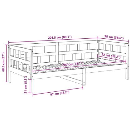 Дневно легло без матрак, бял, борово дърво масив, 90x200 см