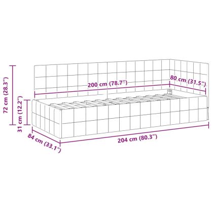 Ъглова рамка за легло с таблото Тюркоаз 80 см x 200 см Кадифе