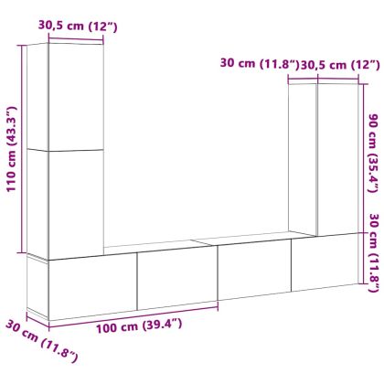 Комплект ТВ шкафове от 4 части, инженерно дърво, бял гланц